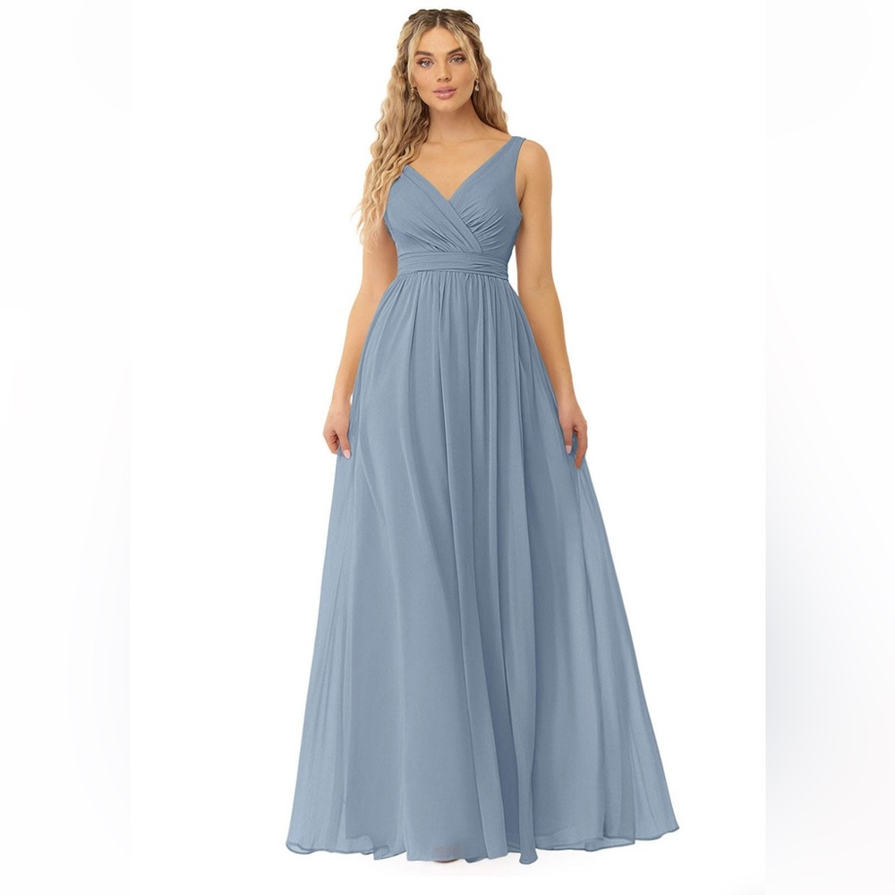 Azazie Kora Dusty Blue Size 6 Bridesmaid Dress